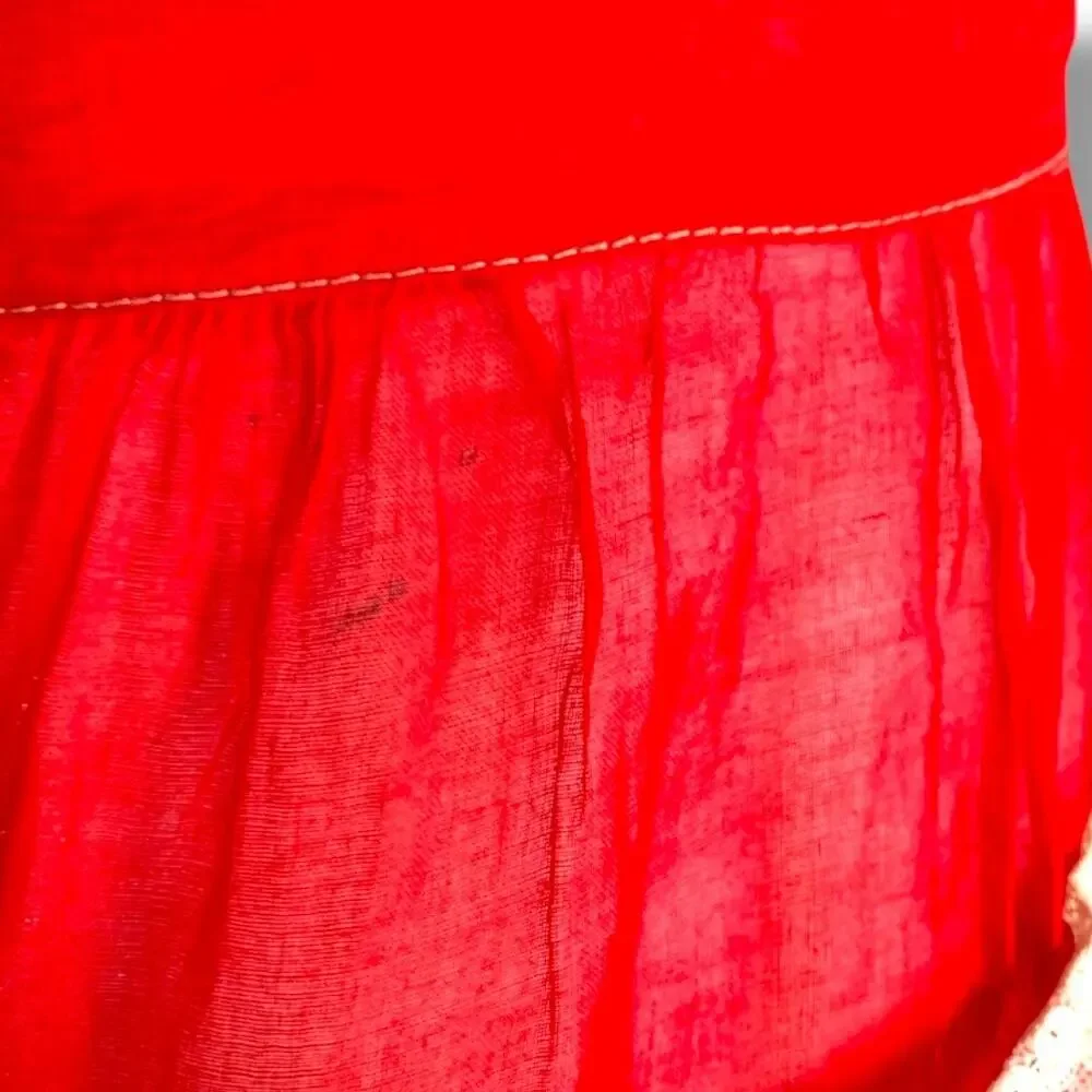 Vintage‎ 50s Red Sheer Half Apron White Lace Trim Tie Back Retro Sexy Housewife